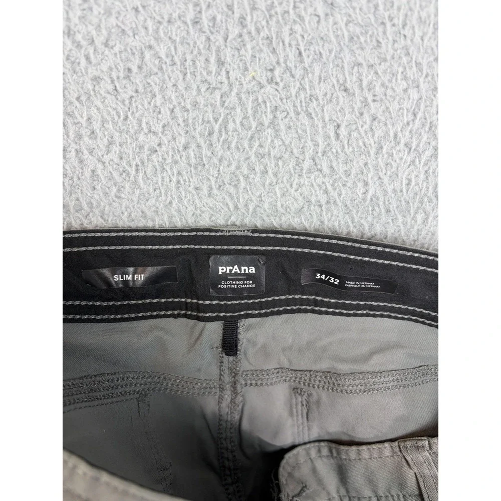PrAna Pants Mens 36x29 Gray Slim Fit Hiking Cargo Adjustable Waist Outdoor Tech
